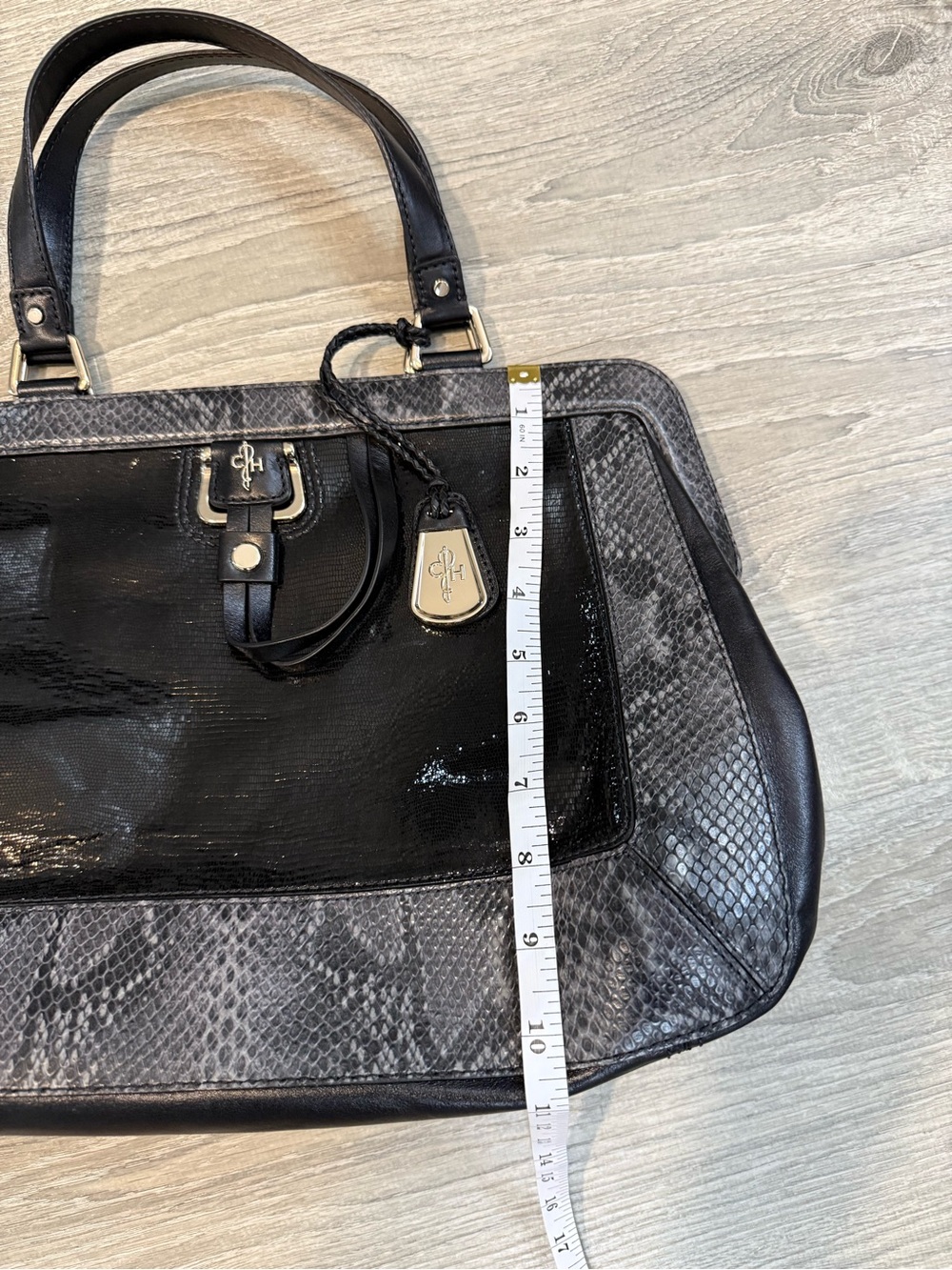 Cole Haan Black "Gracie Hayden Satchel" Handbag Purse - Snakeskin - vintage 90s - Picture 7 of 9